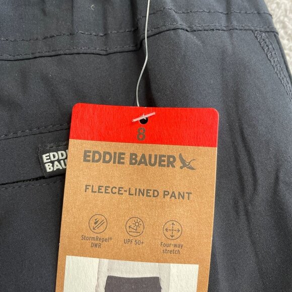 NEW Eddie Bauer Fleece-Lined Pants Black Size 8  UPF 50+ Outdoor Cargo - Picture 7 of 12